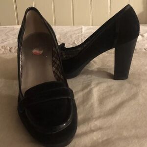 Joan & David Circa Comfort 365 Women Sz 7M Black Leather Suede Loafer High Heels